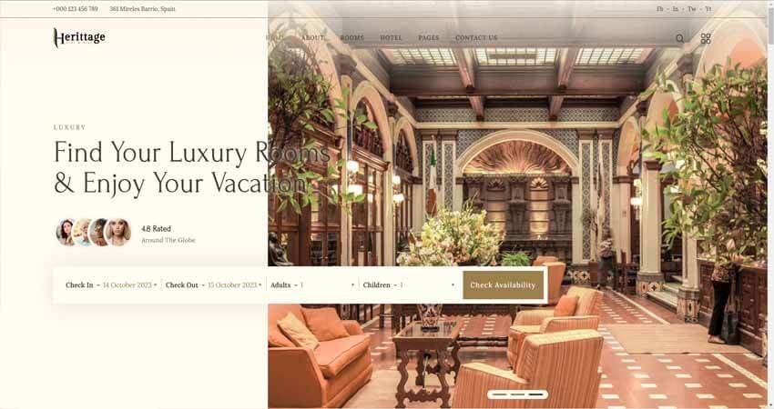 Heritage-Hotel Booking WordPress Theme