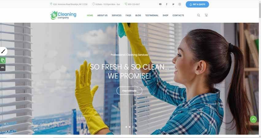 Cleaning Service WordPress Theme with RTL